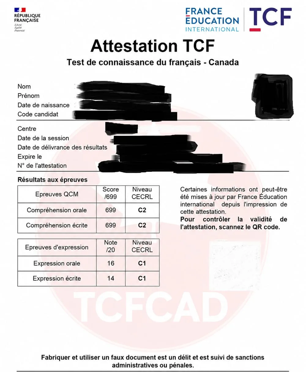 Attestation TCF Canada